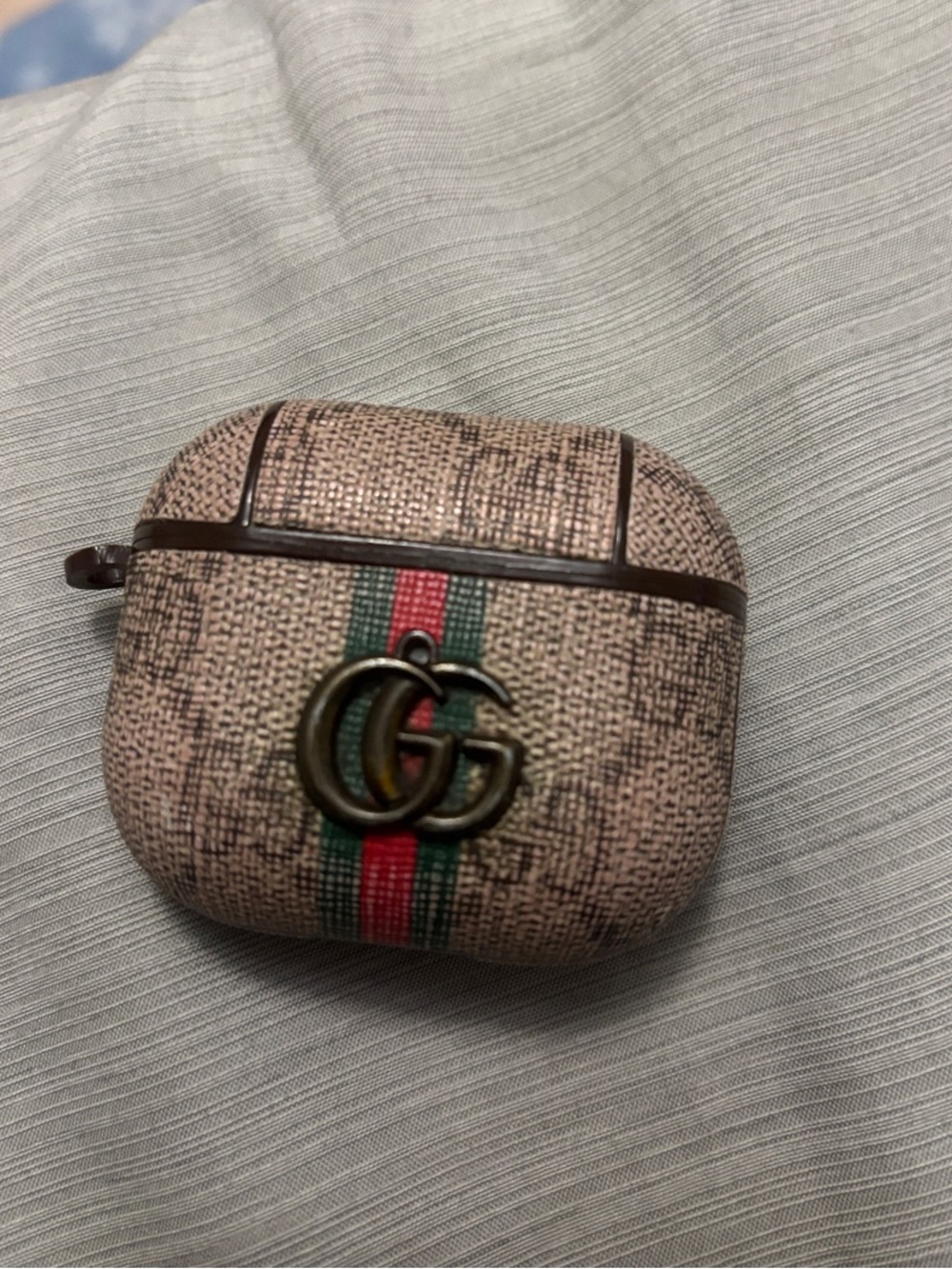 Designer-Inspired Brown Logo Stripe AirPods Case